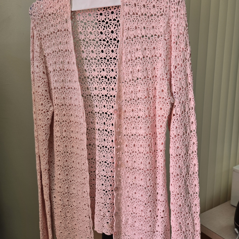 Karen Kane Pink Open-Knit Cardigan Sweater
